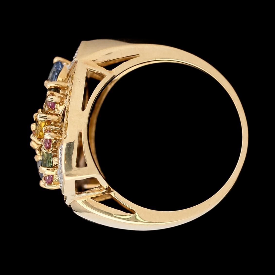 RING, 10K guld, olikfärgade safirer samt diamanter.