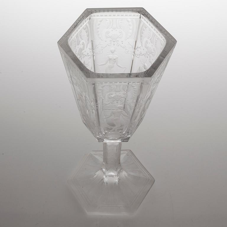 A glass vase, "Sex Gracer" by Simon Gate, Orrefors, second quarter of the 20th century.