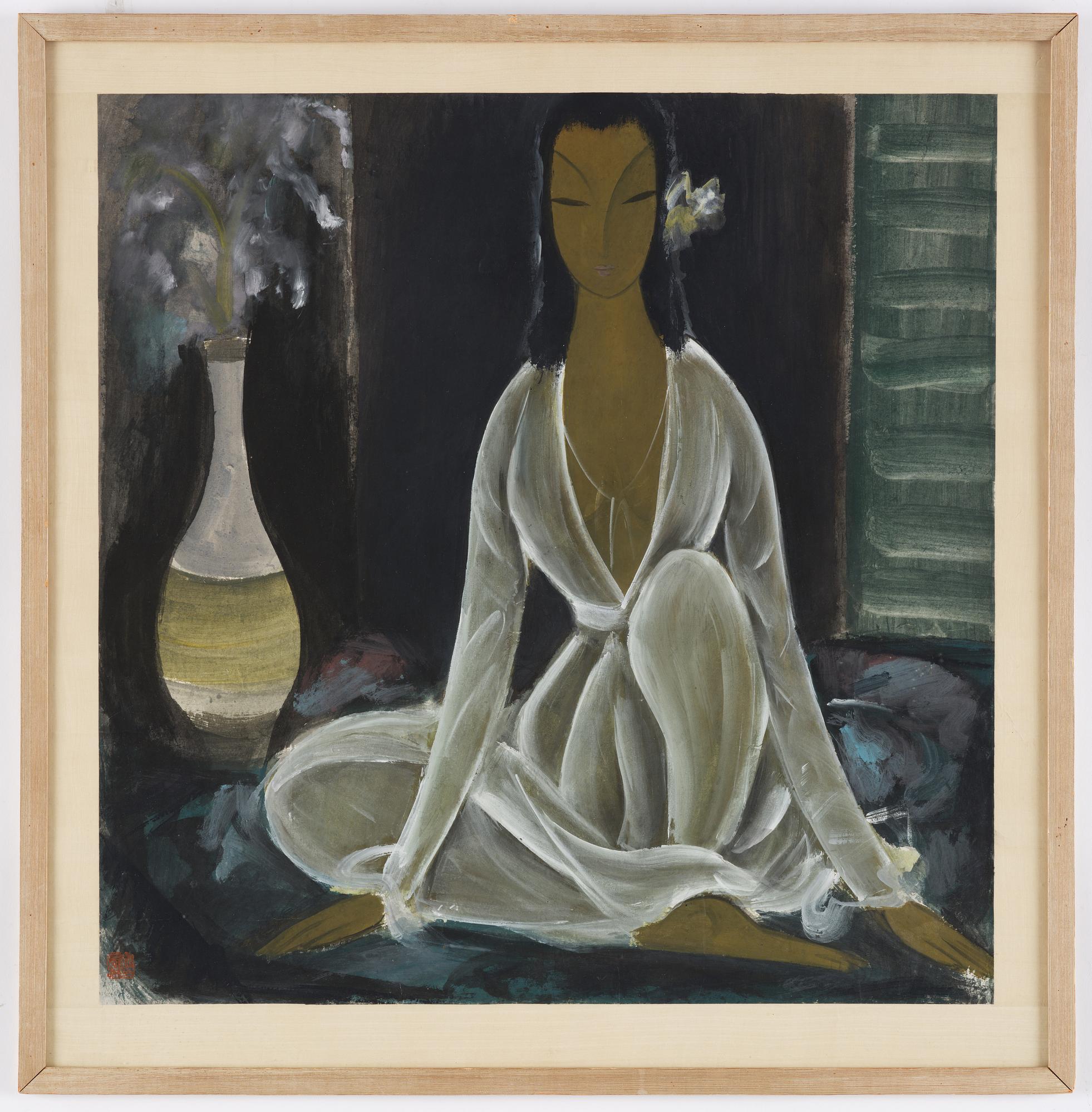 Lin Fengmian, 'Lady in white with vase'.