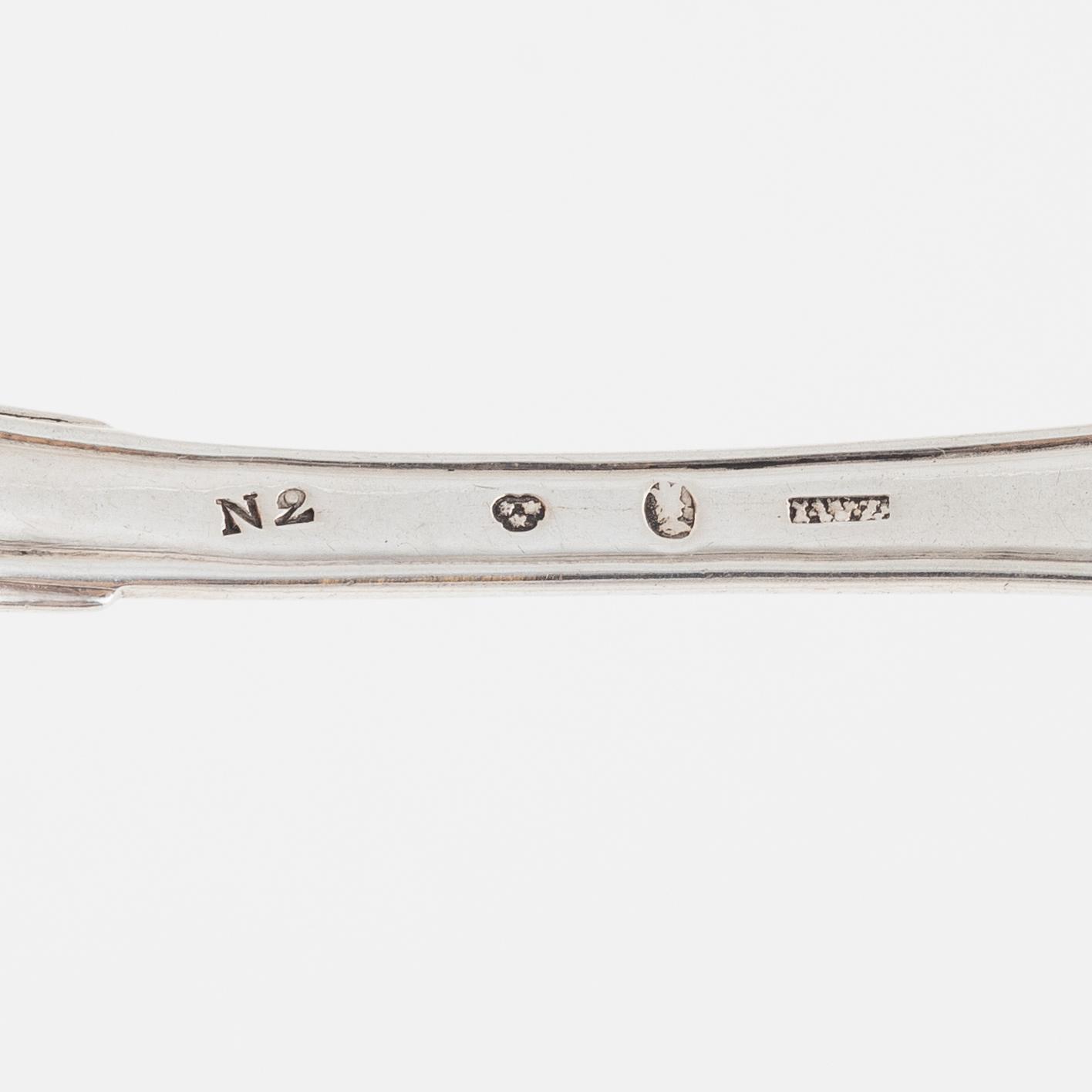 Skedar, 13 st, silver, bl.a. Gustaf Folcker, Stockholm 1825.