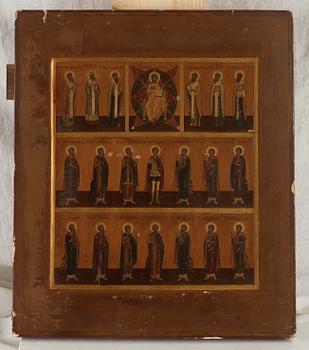 A Russian late 19th century parcel-gilt icon, mark of Yakov Kryenyes, Moscow 1896.