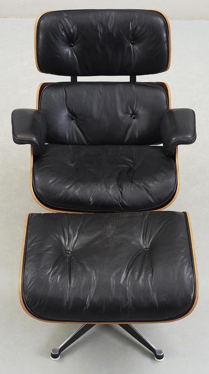 CHARLES & RAY EAMES, fåtölj med ottoman, "Lounge chair", Herman Miller.