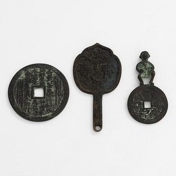 Samling mynt, 21 st, brons, Kina, olika åldrar.