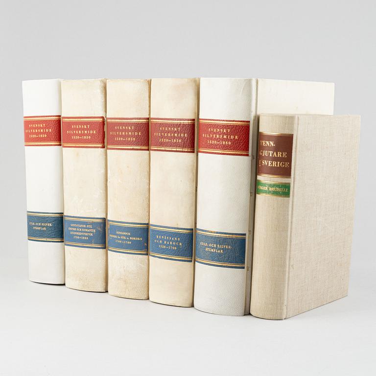 Six books, "Svenska Silversmeder" and "Tenngjutare i Sverige", Sweden, 1941-1967.