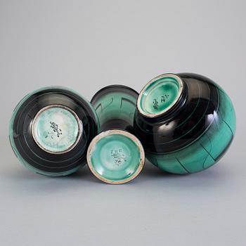 ILSE CLAESON, vaser, 3 stycken, flintgods, Rörstrand.