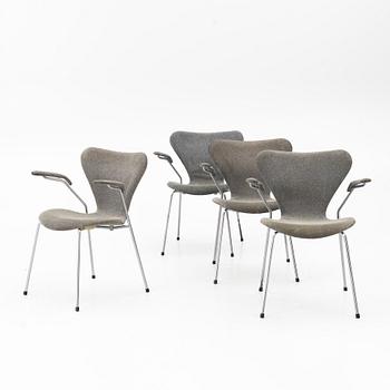 Arne Jacobsen, four 'Series 7' armchairs, Fritz Hansen, Denmark, 1990.