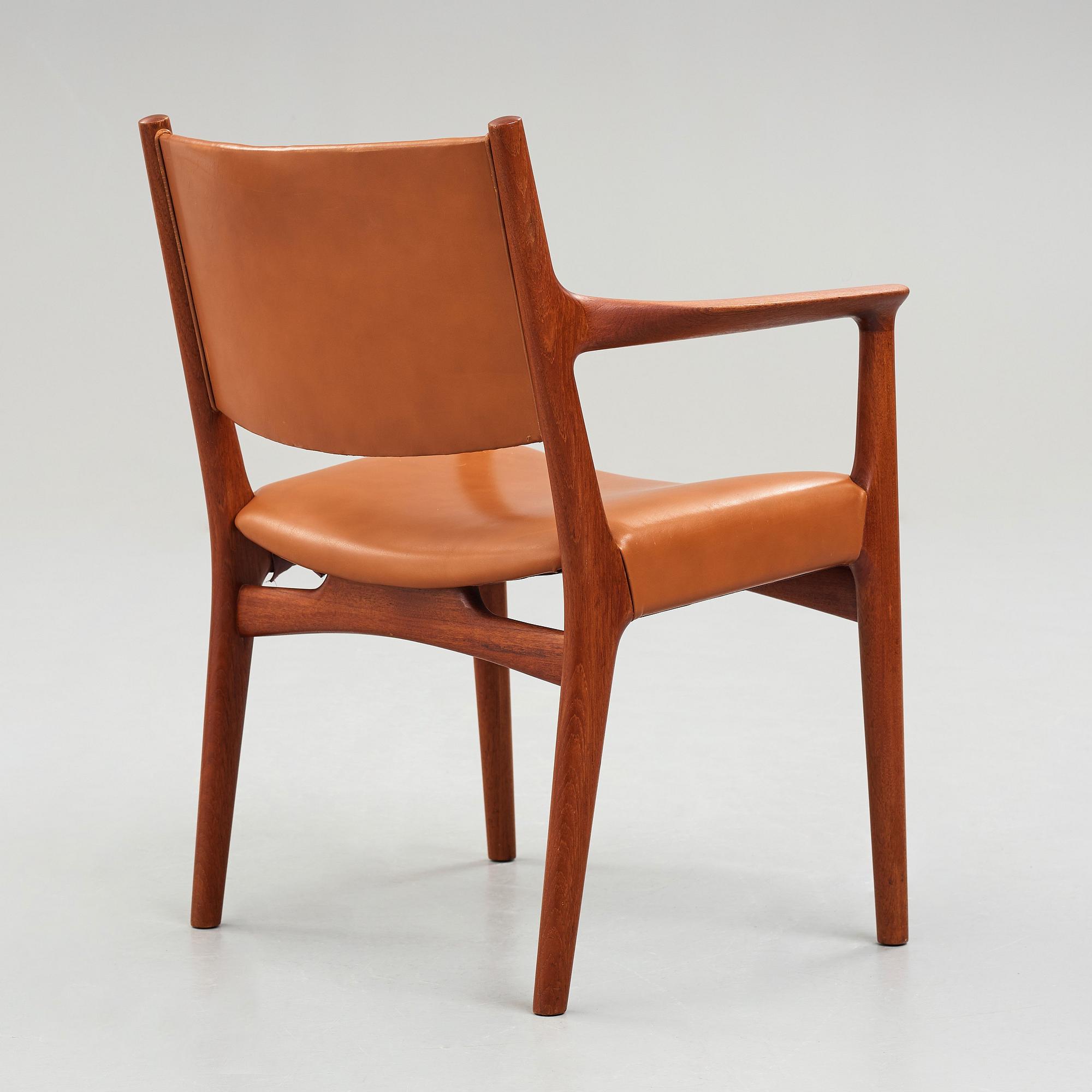 HANS J WEGNER, a "JH 525" teak and brown leather chair, Johannes Hansen, Denmark, 1950-60's.