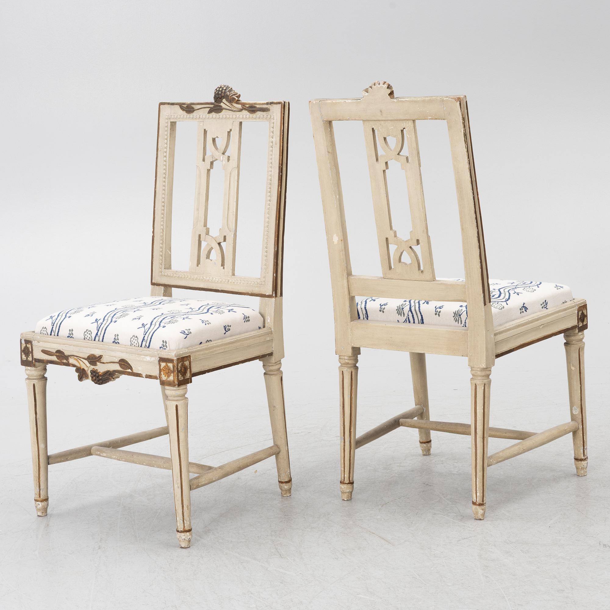 Four late-Gustavian chairs, Lindome, Sweden, around 1800.
