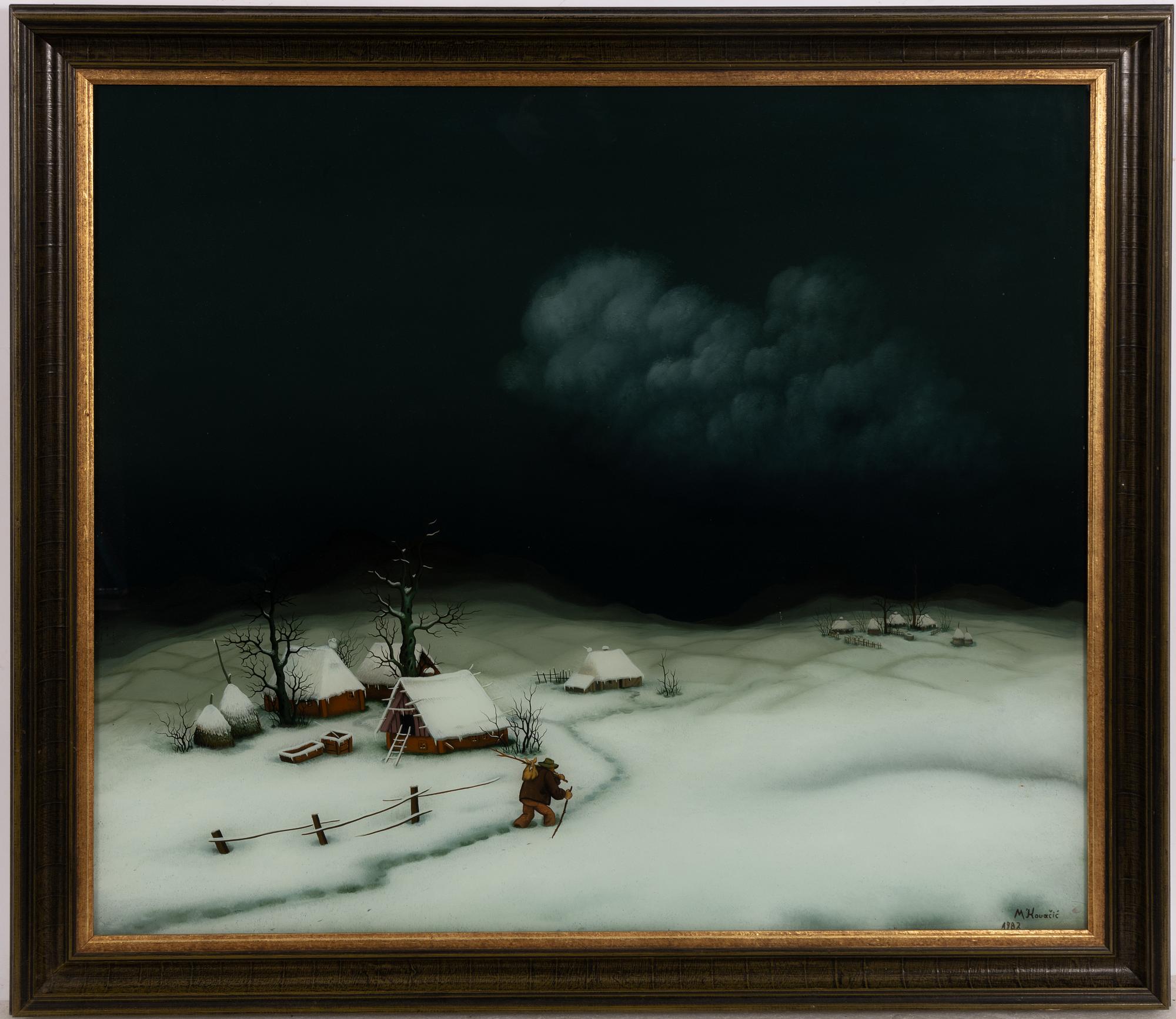 Mijo Kovacic, Winter Landscape with Walking Figure.