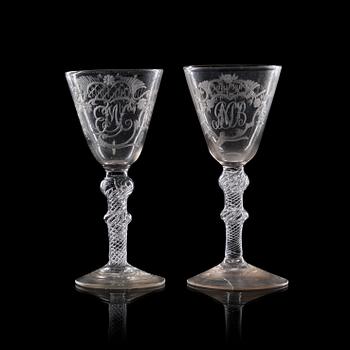 1327. Two Norwegian wine goblets, Nöstetangen, 18th Century.