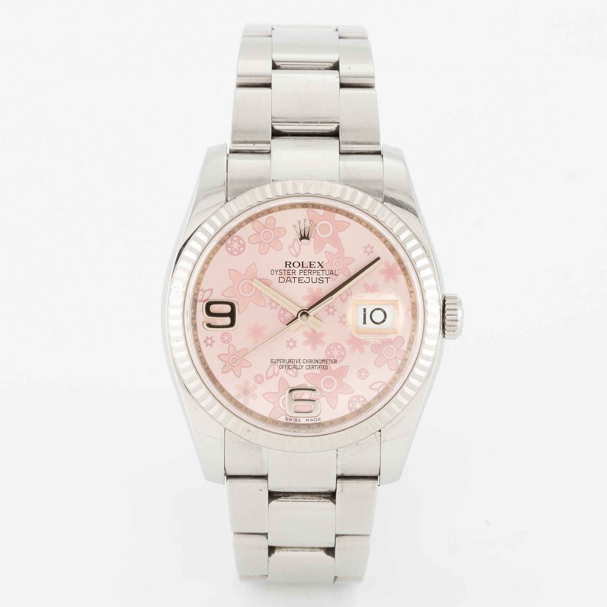 Rolex, Oyster Perpetual, Datejust, "Floral Dial", wristwatch, 36 mm.