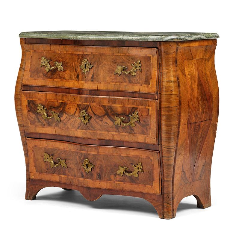 A Swedish rococo parquetry commode by C. Linning (master in Stockholm 1744-79).
