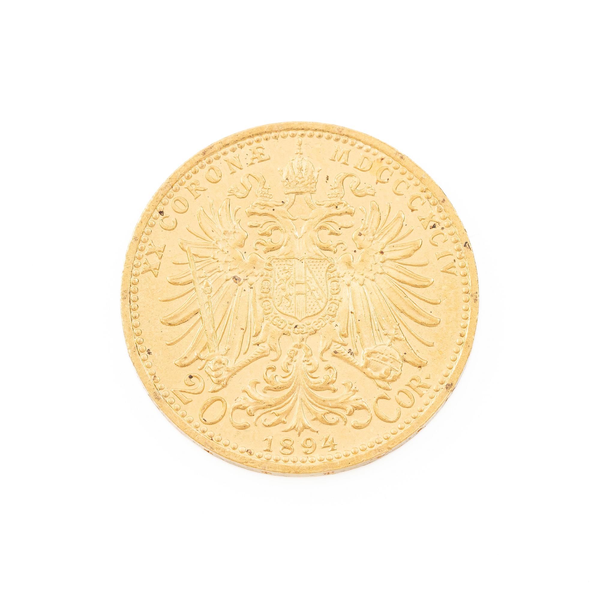 Gold coin, Austria-Hungary, 20 Corona, 1894.