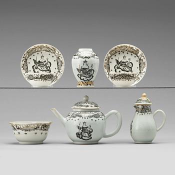 660. A six part grisaille tea service, Qing dynasty, Qianlong (1736-1795).