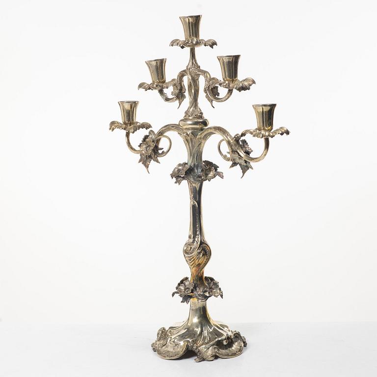Candelabrum, nickel silver, Rococo style, circa 1900.
