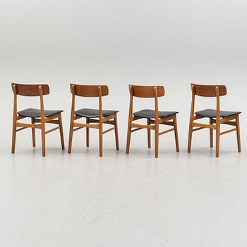 A set of four teak veneered chairs, 1950's.