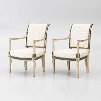 A pair of armchairs, Directoire, France, late 18th Century.