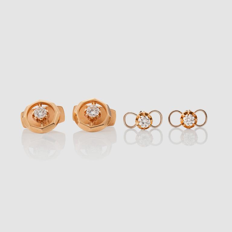 MANSCHETTKNAPPAR samt FRACKKNAPPAR, med diamanter totalt ca 1.90 ct.