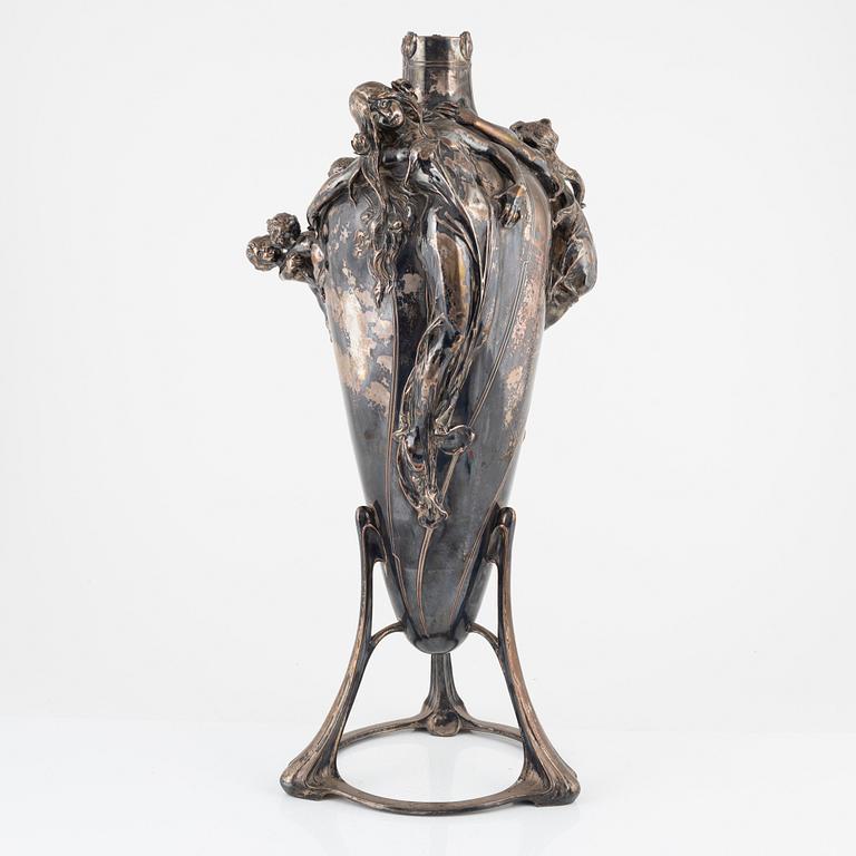 Floor vase, nickel silver, Art Nouveau, signed H Meinhardt, circa 1900.