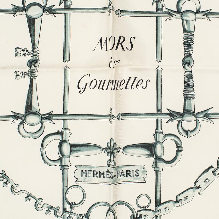 HERMÈS, scarf, "Mors & Gourmettes", Henri D'origny, Original issue , 1961.