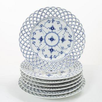 Royal Copenhagen, Seven 'Musselmalet Full Lace' plates, Denmark, 20th century.