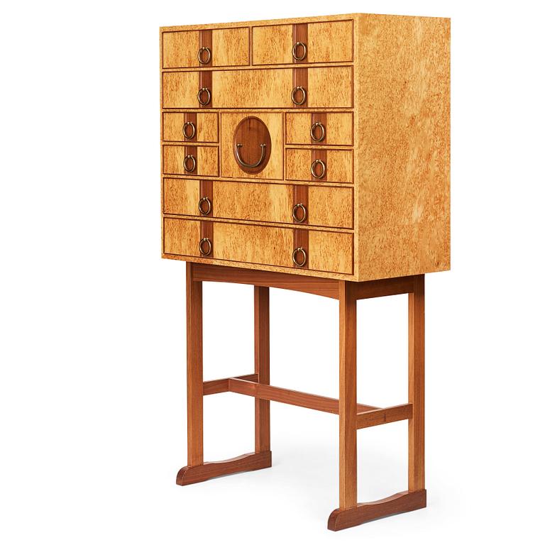 Josef Frank, a birch burrwood and padouck cabinet on stand, model 2215, Svenskt Tenn Sweden probably 1960-70's.