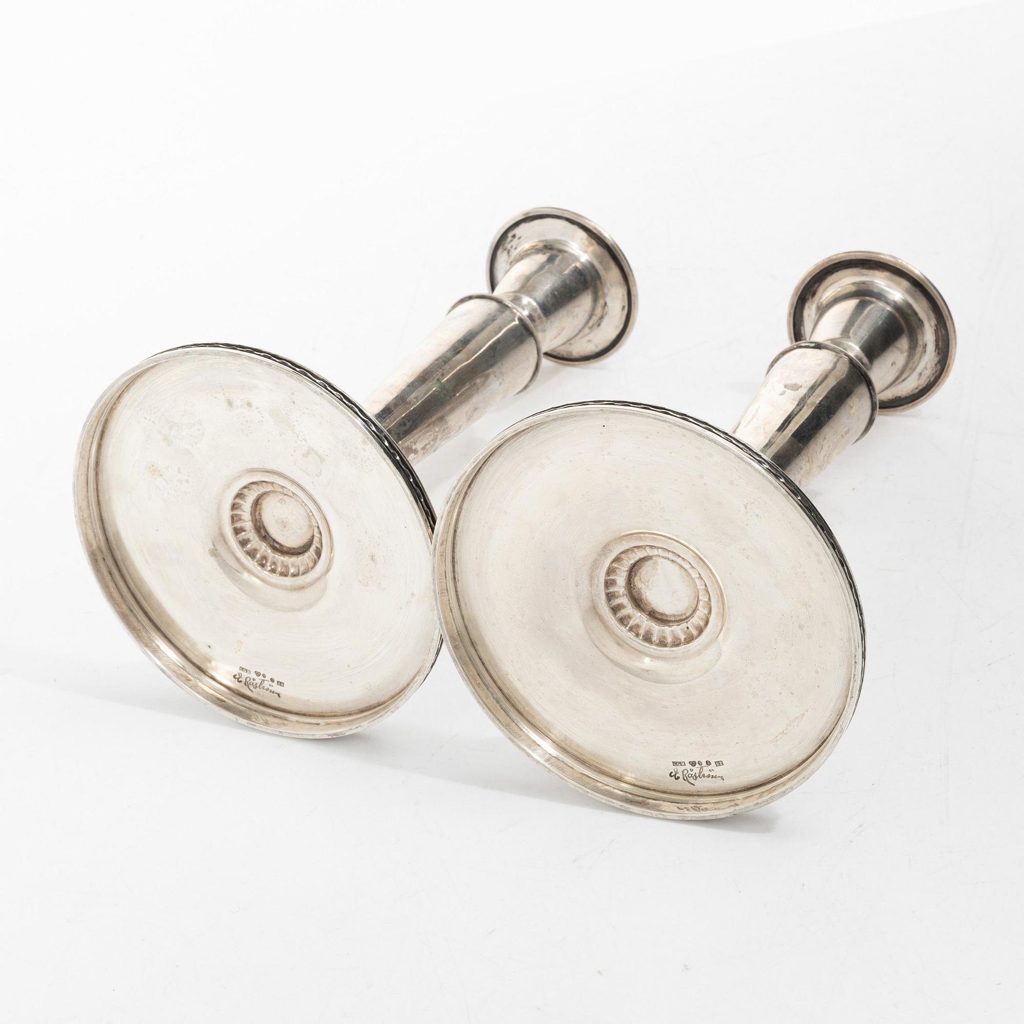 Eric Råström, Candelsticks, a pair, silver, Stockholm 1950.