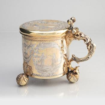 Johan Ståhle, dryckeskanna, delvis förgyllt silver, (verksam 1677-1687 (1694)), Stockholm. Barock.