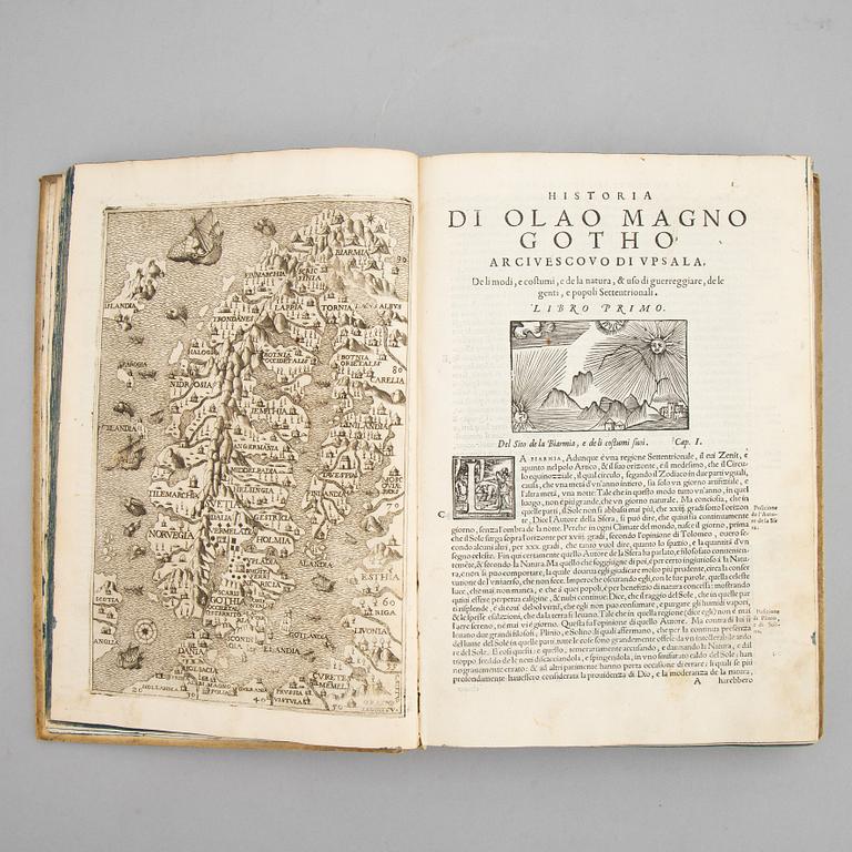 With engraved map of Scandinavia, 1565.