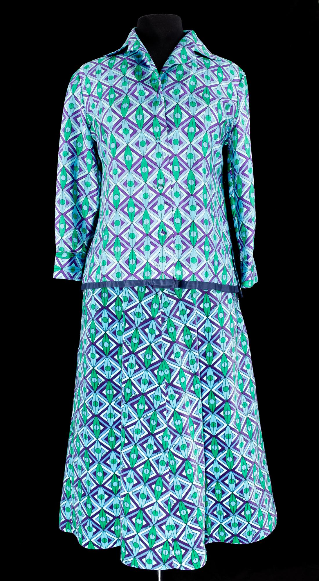 A 1970s two-piece ensemble consisting of blouse and skirt by Emilio Pucci.