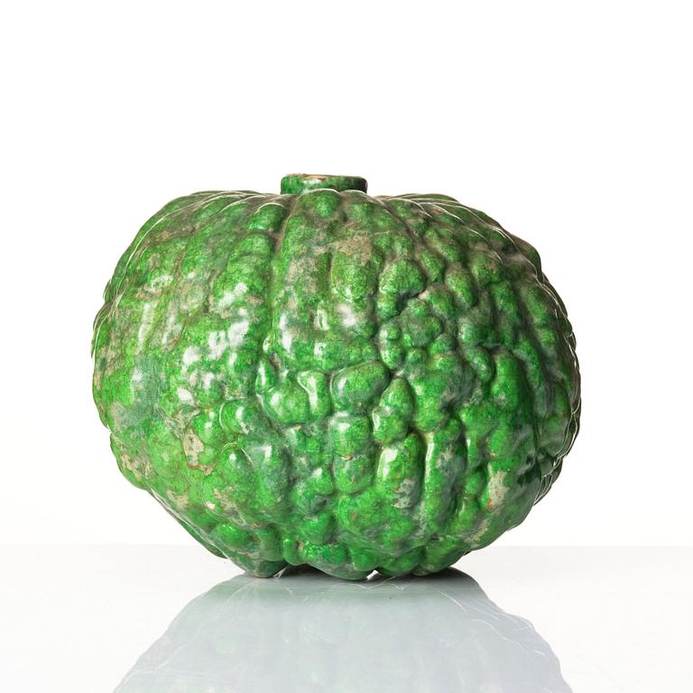 Hans Hedberg, a green glazed faience sculpture of a pumpkin, Biot, France.