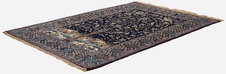 An antique pictoral Tehran rug, North Persia, c. 202 x 138 cm.