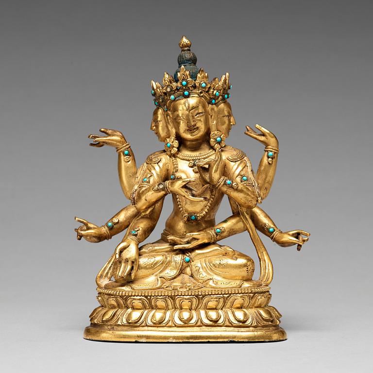 A Sino-Tibetan gilt copper alloy figure of Ushnisha Vinaya, late 18th century/circa 1800.