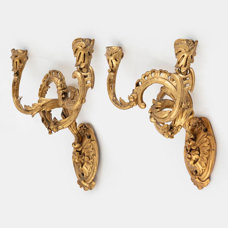 Wall sconces, a pair, for two candles, likely Germany, second half of the 18th century, Louis XV.