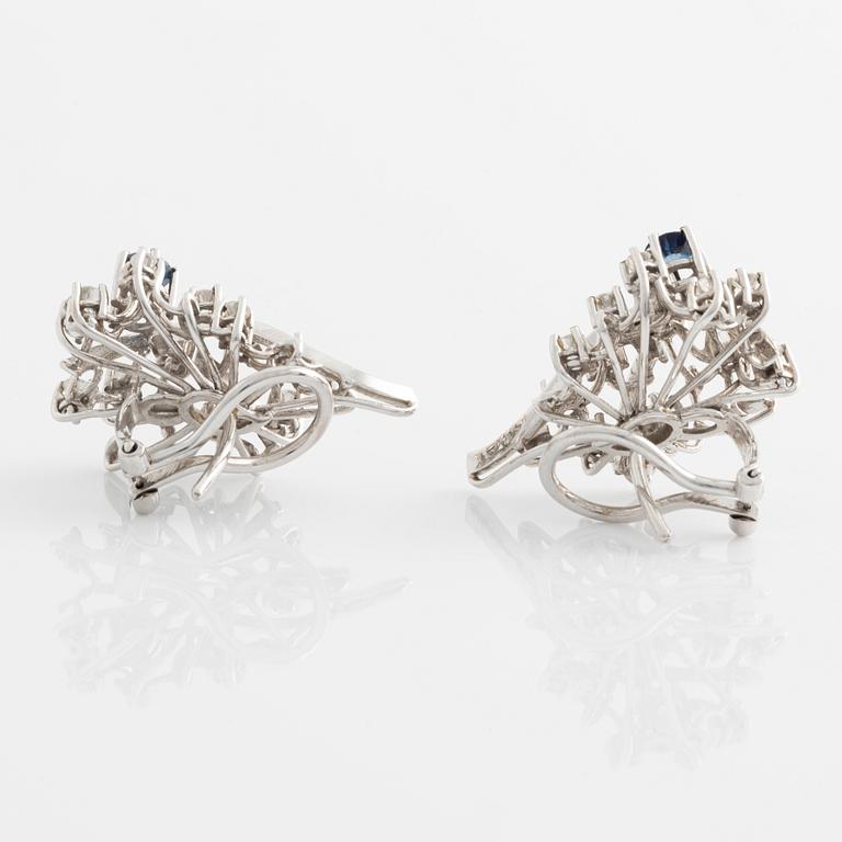 Earrings, a pair, with sapphires and brilliant-cut diamonds.