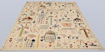 A hand-embroidered Kilim rug, approx. 243 x 178 cm.