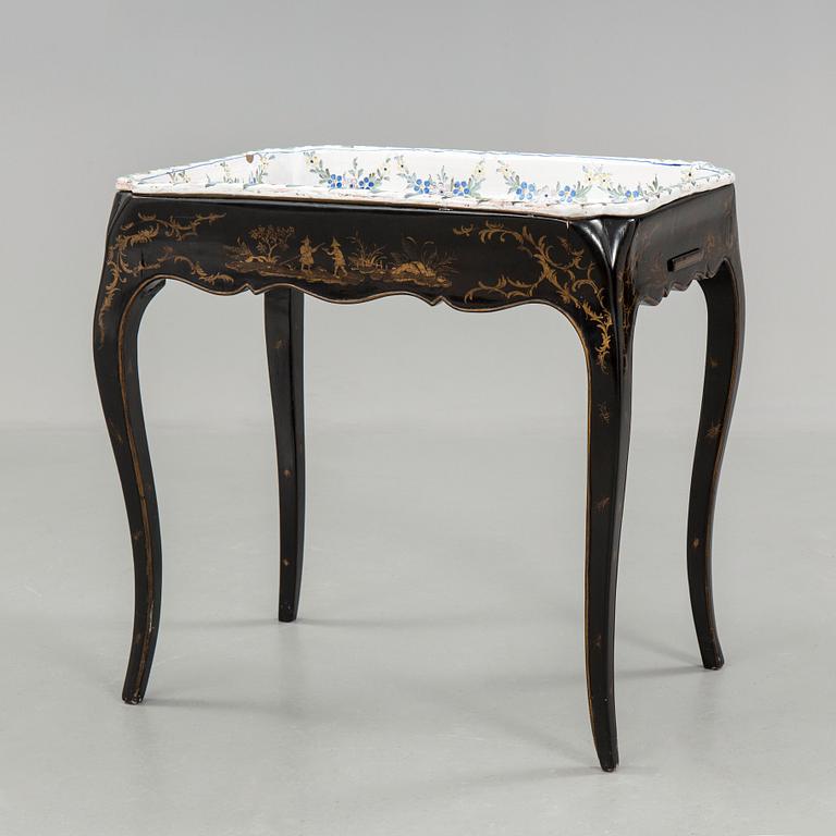 A Swedish Rococo faience tea table, Marieberg 1770.