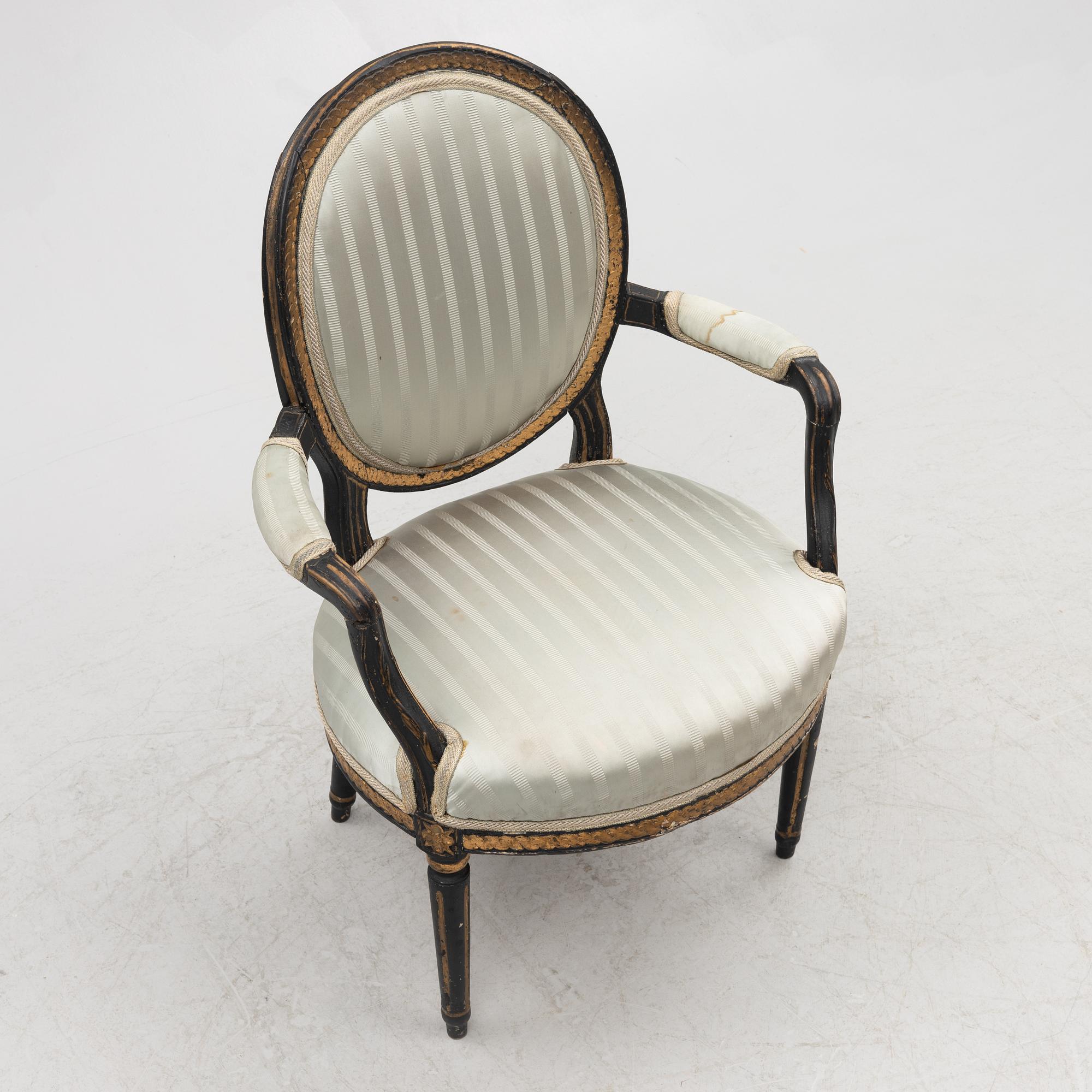 A Gustavian armchair, Stockholm, late 18th Century.