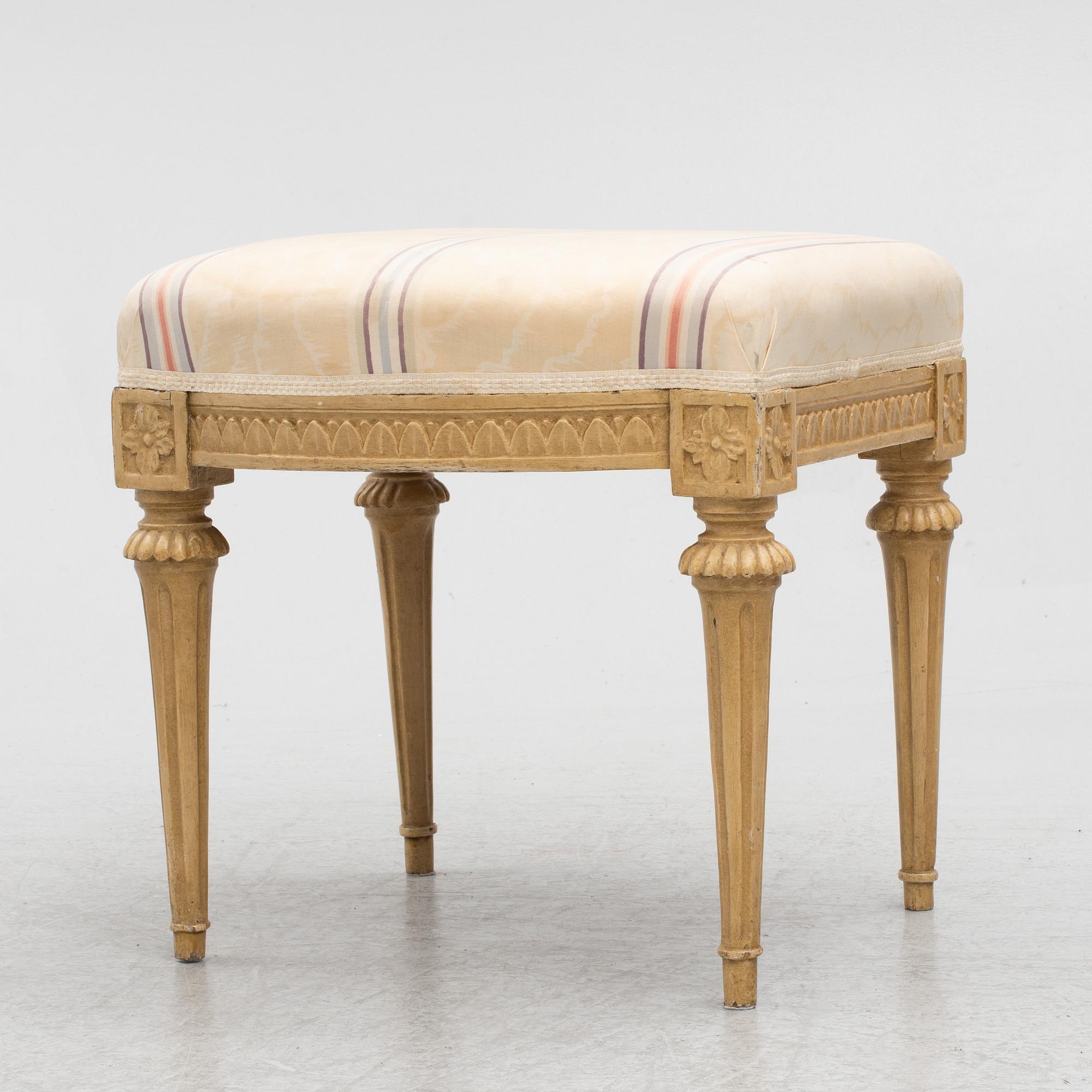 A Gustavian stool by Johan Lindgren (active in Stockholm, Sweden, 1770-1800).