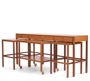 463. Nordiska Kompaniet, a sideboard with tables and a serving trolley, Sweden 1950s.