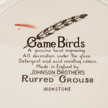 Tallrikar, 9 st "Birds"  flintgods, Johnson bros, England 1900-talets första hälft/mitt.