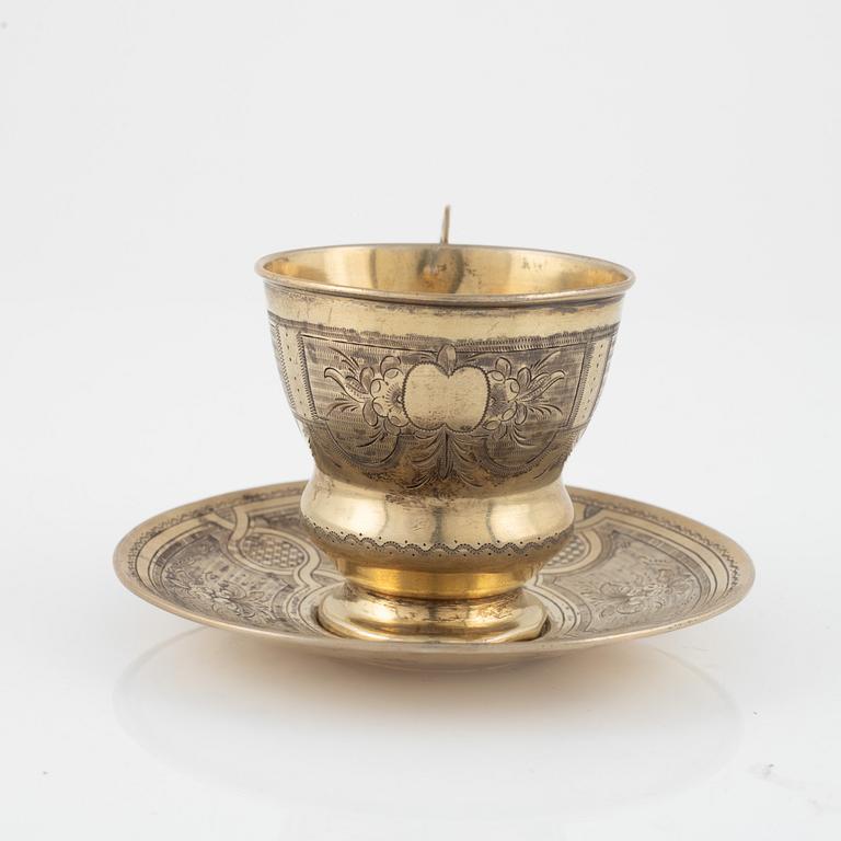 A Russian Silver Gilt Cup with Saucer, Moscow 1869.