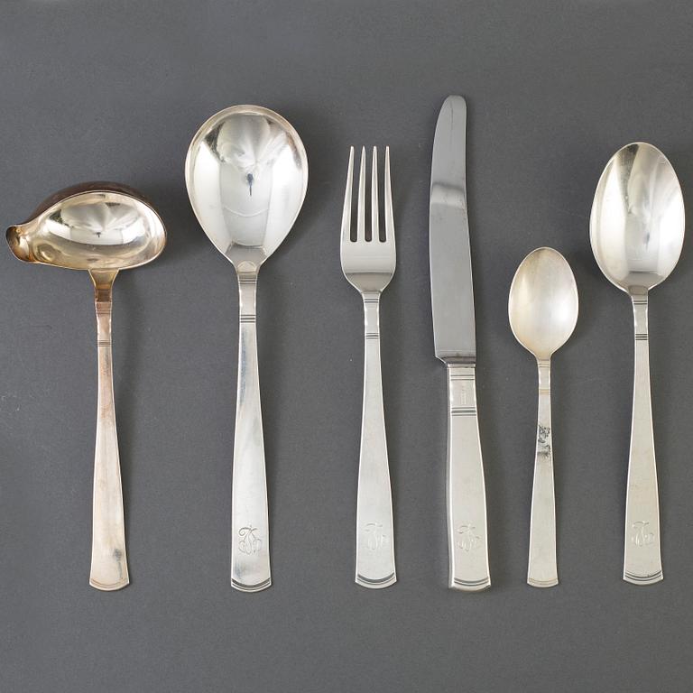 A set of 44 pices silver cutlery by GAB,  20th century.