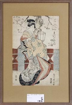 KIKUKAWA EIZAN, träsnitt, Japan, 1800-tal. 
