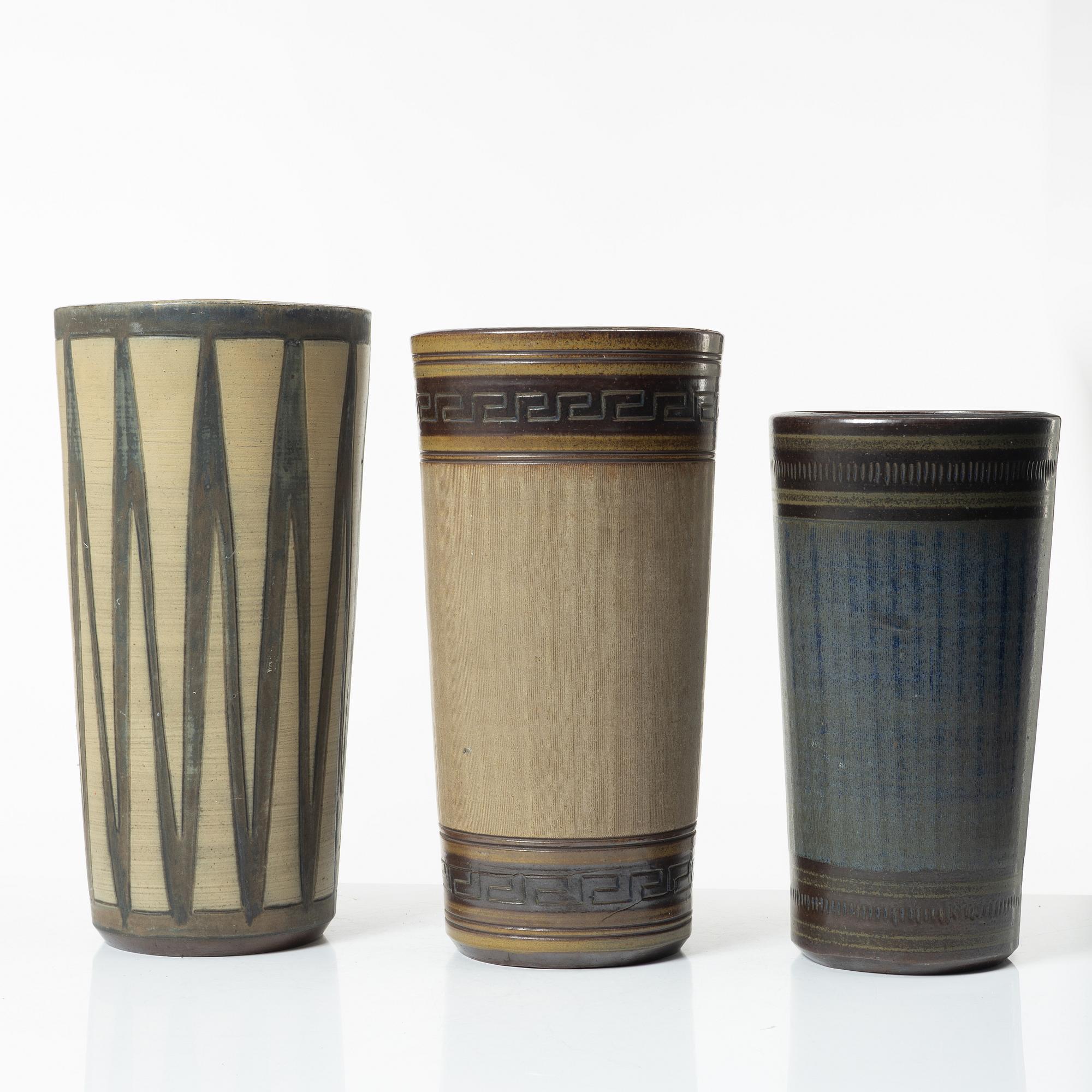 Five stoneware vases, Wallåkra, Sweden, mid-20th century.
