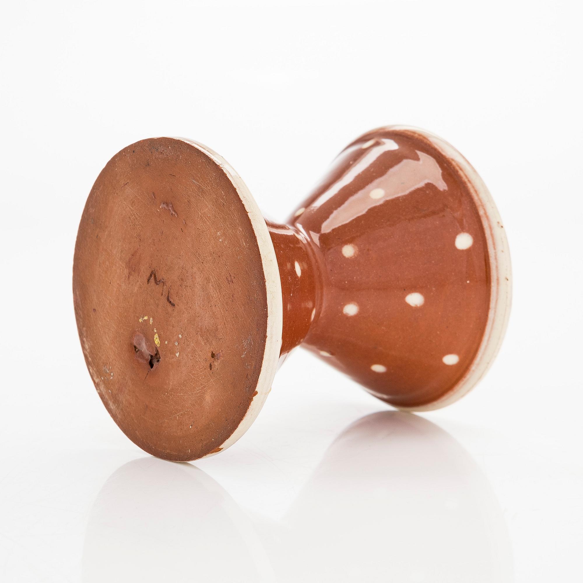 Marita Lybeck, candlestick, red clay, signed ML.