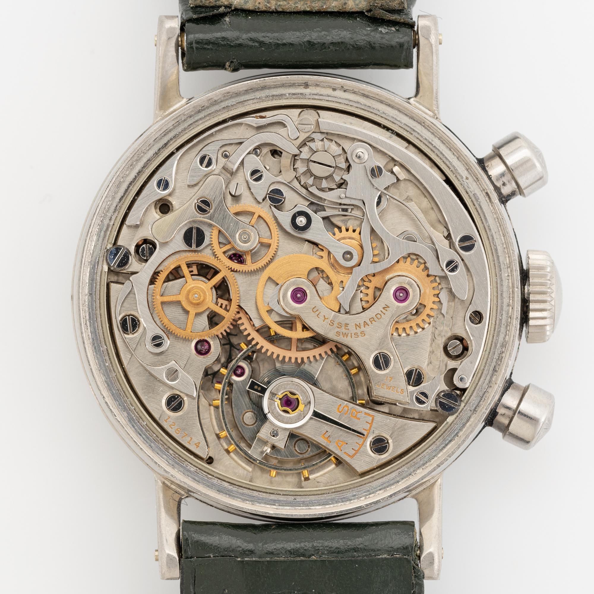 Ulysse Nardin, Locle Suisse, chronograph, "François Borgel Case", ca 1945.