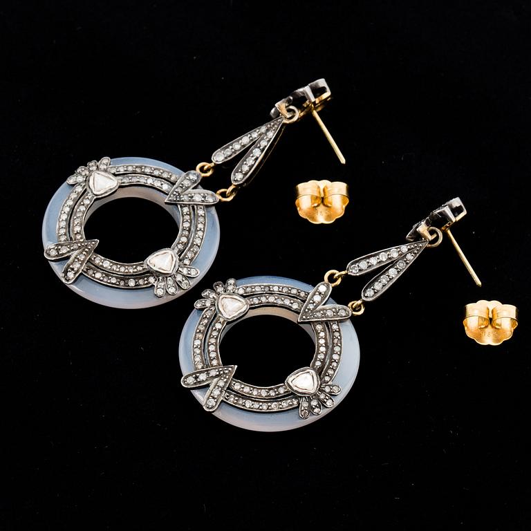 Chalcedony and diamond earrings.