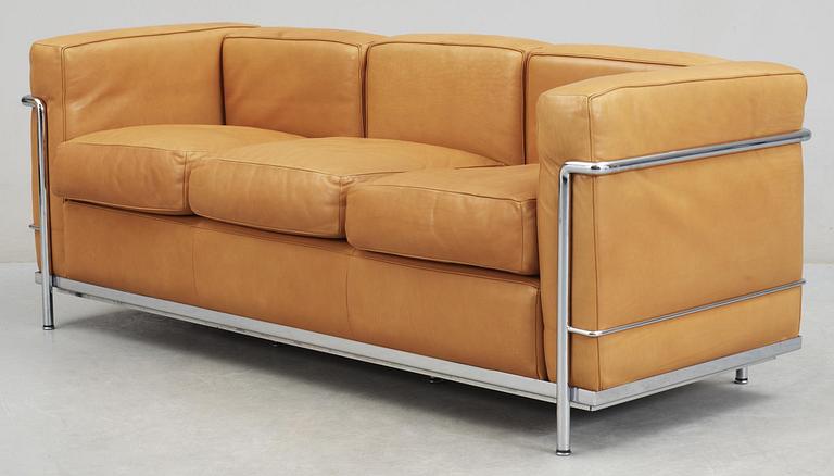 A Le Corbusier, Pierre Jeanneret & Charlotte Perriand 'LC 2' light brown leather three seated sofa, Cassina, Italy.