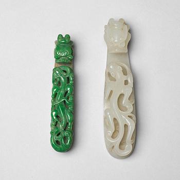 Two nephrite belt buckles, Qing dynasty and early 20th Century.